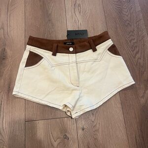 Dyln Cream and Brown High Waist Shorts NWT